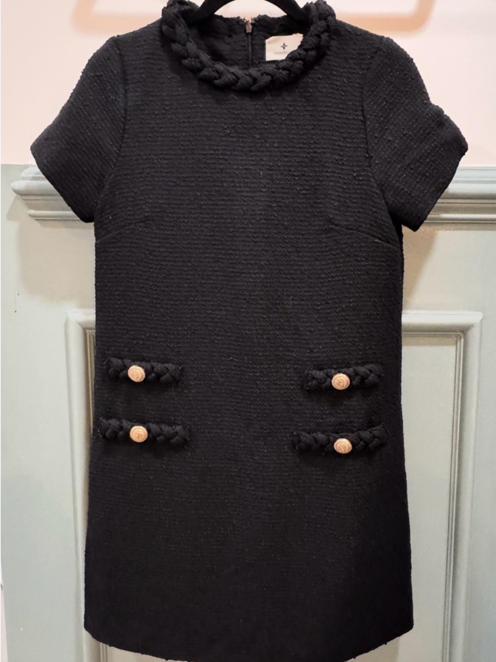 Tuckernuck Jackie Tweed Black Short-Sleeve Mini Shift Dress - Picture 3 of 5